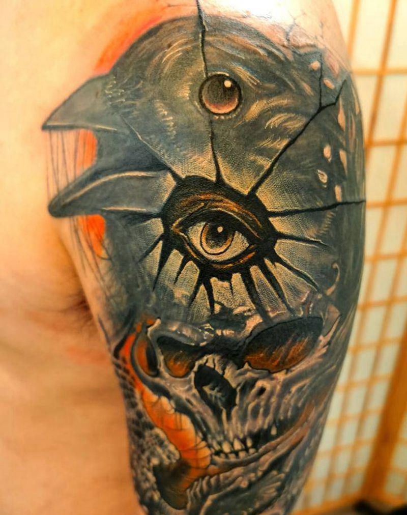 骷髅乌鸦纹身图片_手臂欧美写实纹身图案