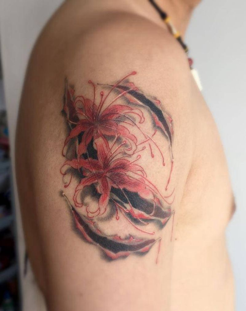 变化纹身图片_成品肩部欧美清新植物纹身图案