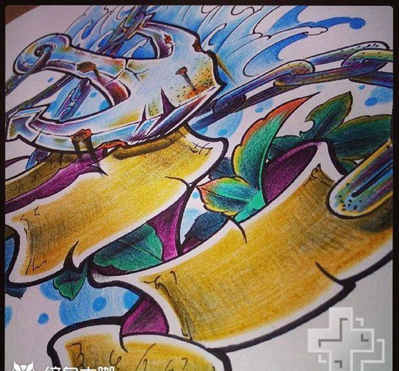 船锚纹身图片_手稿肩部胸部腰部背部手臂腿部欧美静物原创纹身图案