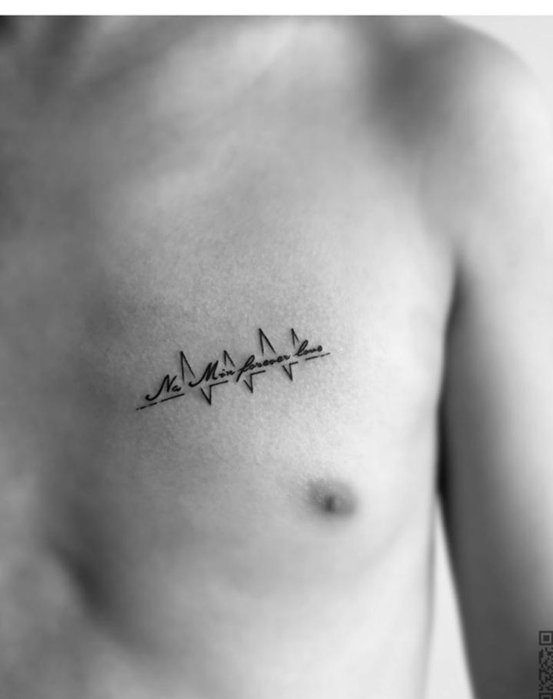 字母 心电图纹身图片_成品胸部清新字符图腾纹身图案