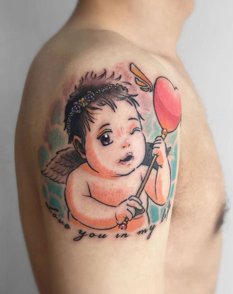小baby纹身图片_成品肩部欧美清新人物字符原创纹身图案