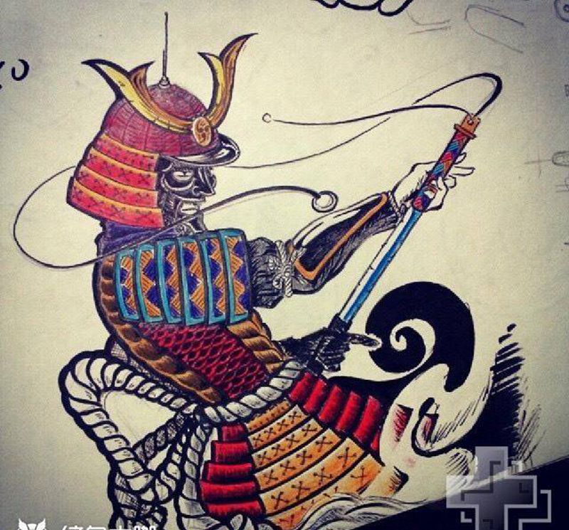日本武士纹身图片_手稿肩部胸部腰部背部手臂腿部传统人物原创纹身图案