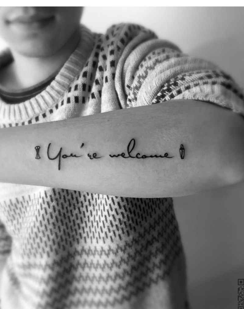 酒器与字母纹身图片_成品手臂清新字符静物图腾原创纹身图案