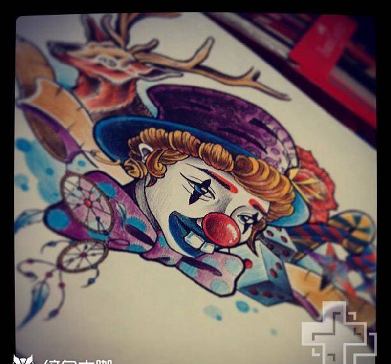 小丑女纹身图片_手稿胸部腰部背部手臂腿部欧美人物原创纹身图案