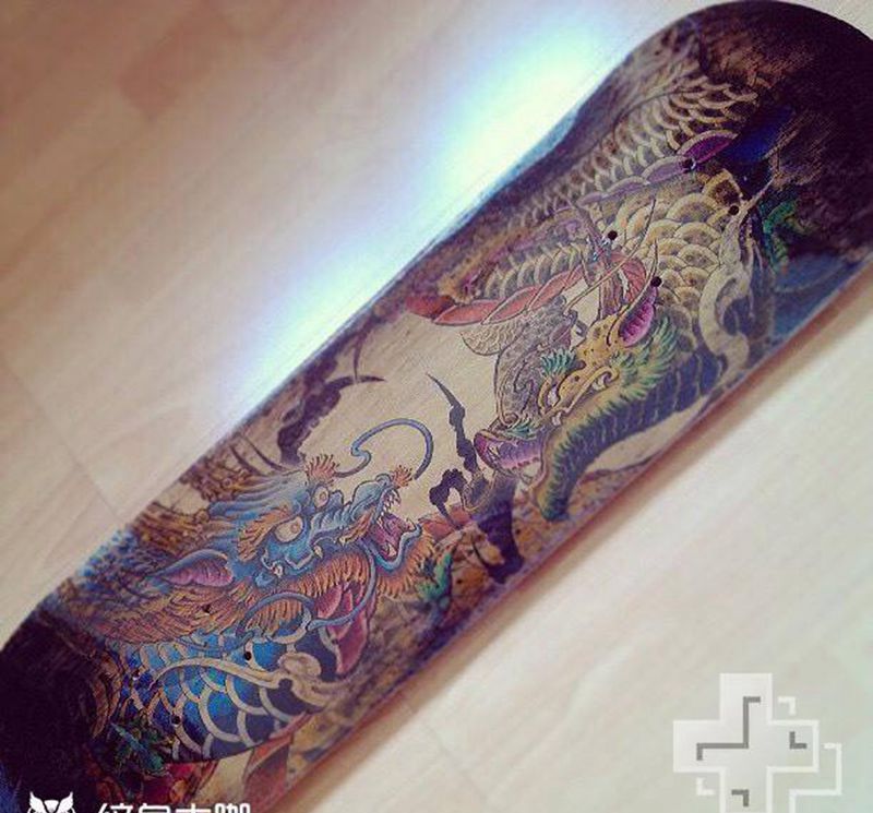 【周边】滑板纹身图片_插画传统鬼神原创纹身图案