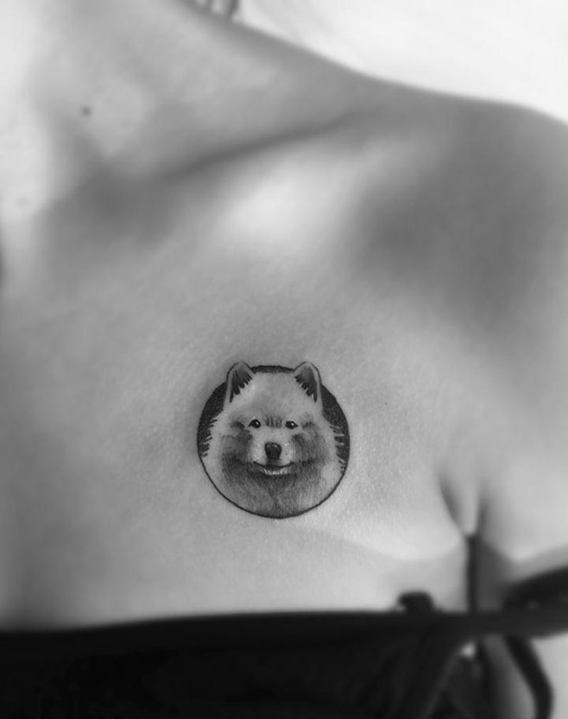 狗狗纹身图片_成品胸部清新动物原创纹身图案