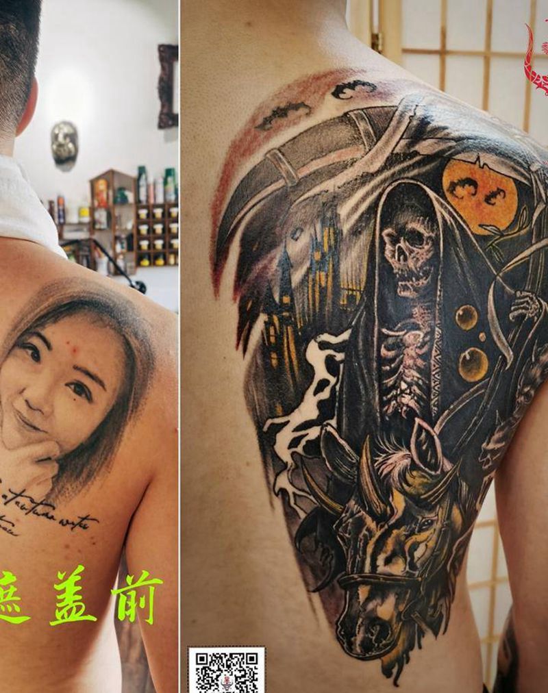 死神纹身图片_背部欧美写实纹身图案