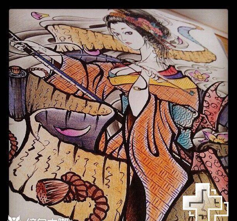 艺妓纹身图片_手稿肩部胸部背部手臂腿部传统人物纹身图案