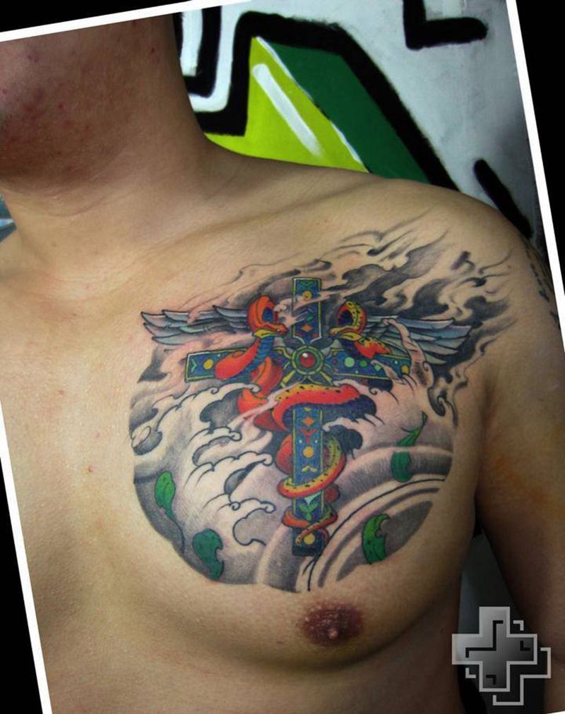 医徽纹身图片_成品胸部欧美传统动物静物原创纹身图案