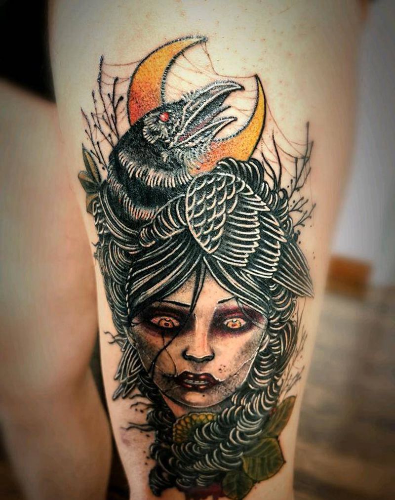 遮盖旧图纹身图片_腿部欧美写实纹身图案