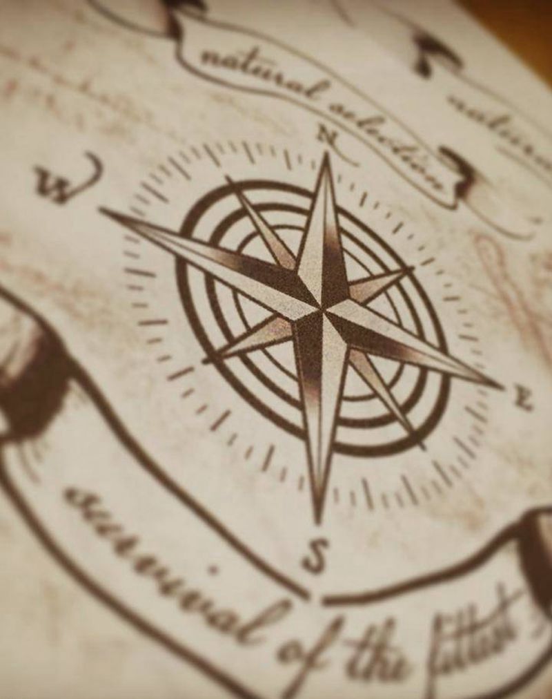 指南针纹身图片_成品肩部胸部腿部背部手臂欧美清新图腾原创纹身图案