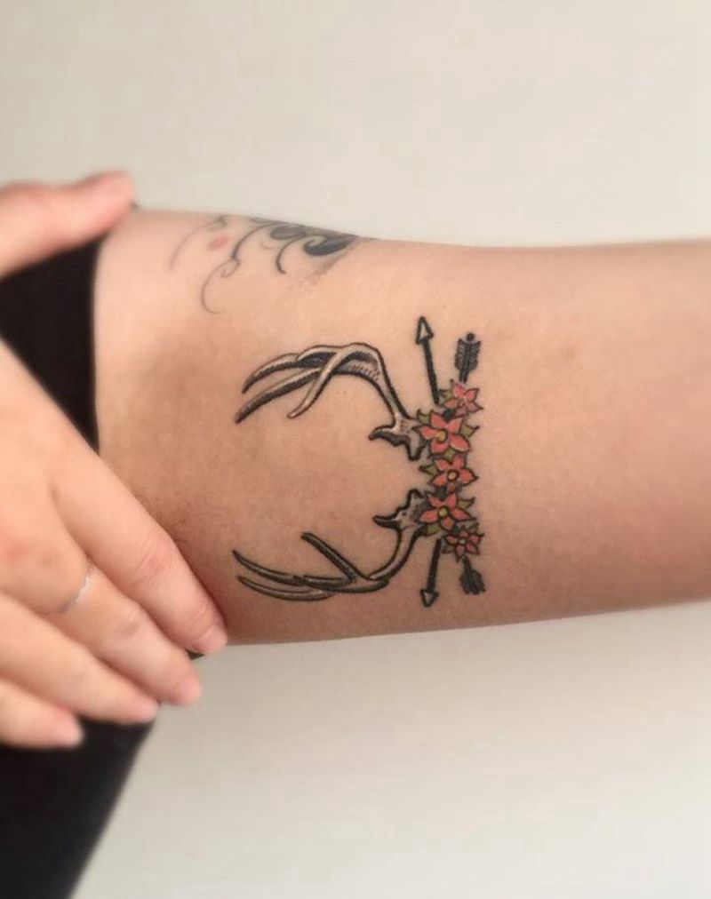 鹿角纹身图片_成品手臂清新静物植物纹身图案