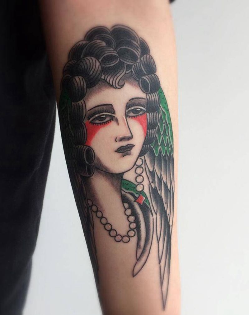 old school纹身图片_成品手臂欧美清新人物动物纹身图案