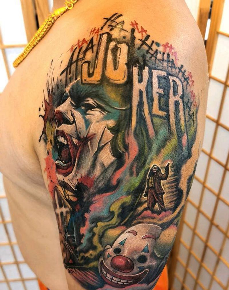 小丑纹身图片_手臂欧美写实纹身图案