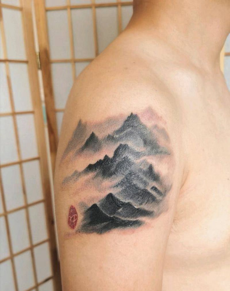 水墨遮盖纹身图片_手臂水墨纹身图案