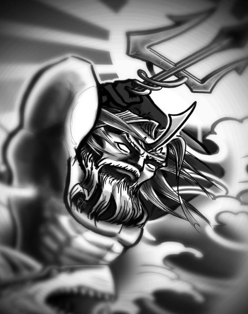 海神波赛冬纹身图片_手稿腰部背部手臂腿部欧美写实人物动物原创纹身图案