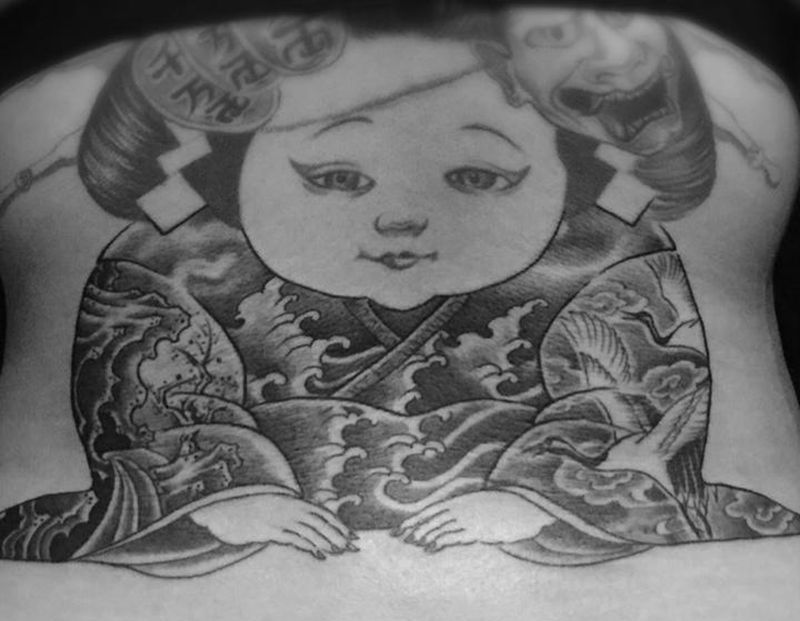 艺妓和服服饰纹理纹身图片_成品腰部传统清新动物植物静物原创纹身图案