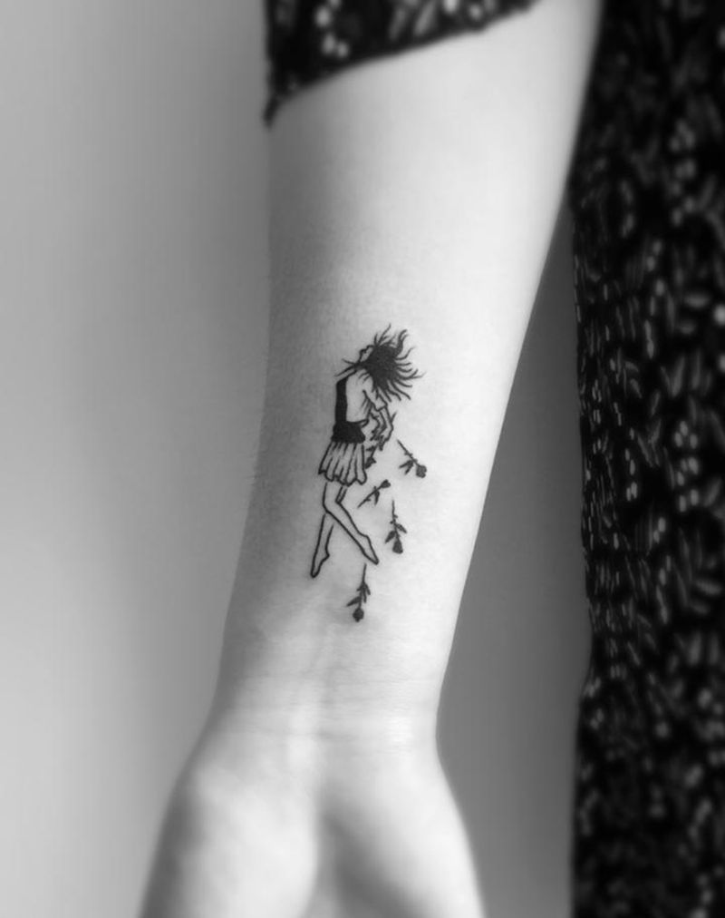 小清新纹身图片_成品手臂清新人物植物图腾纹身图案