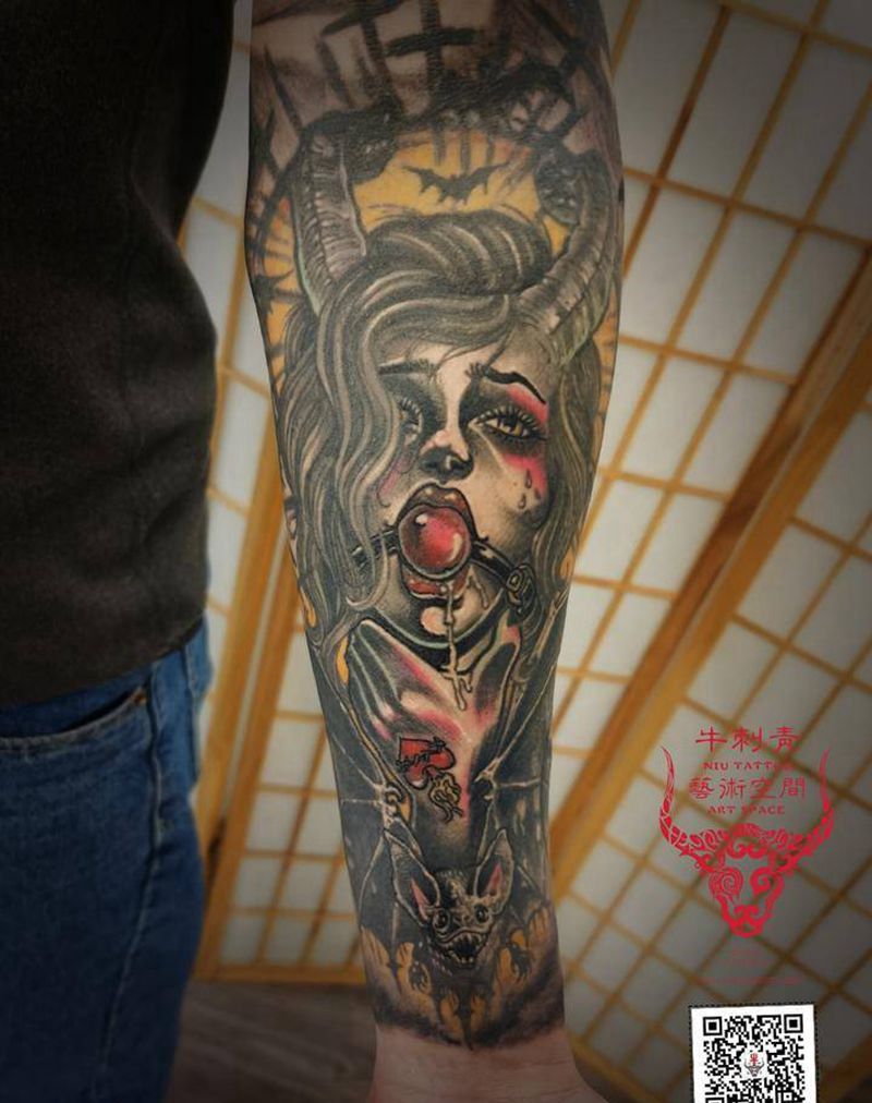 欧美花臂纹身图片_手臂New School欧美写实纹身图案