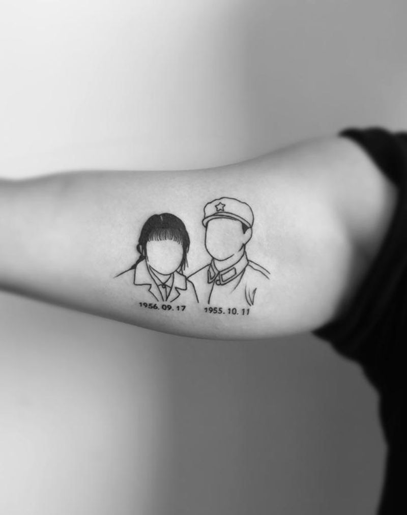 人像轮廓纹身图片_成品手臂清新人物图腾纹身图案