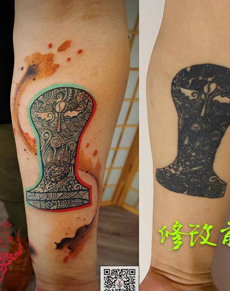 咖啡压粉锤纹身图片_手臂纹身图案