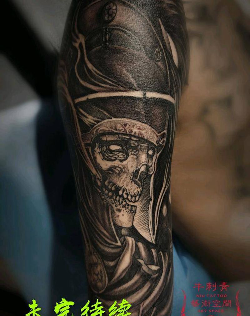 骷髅纹身图片_手臂欧美写实纹身图案