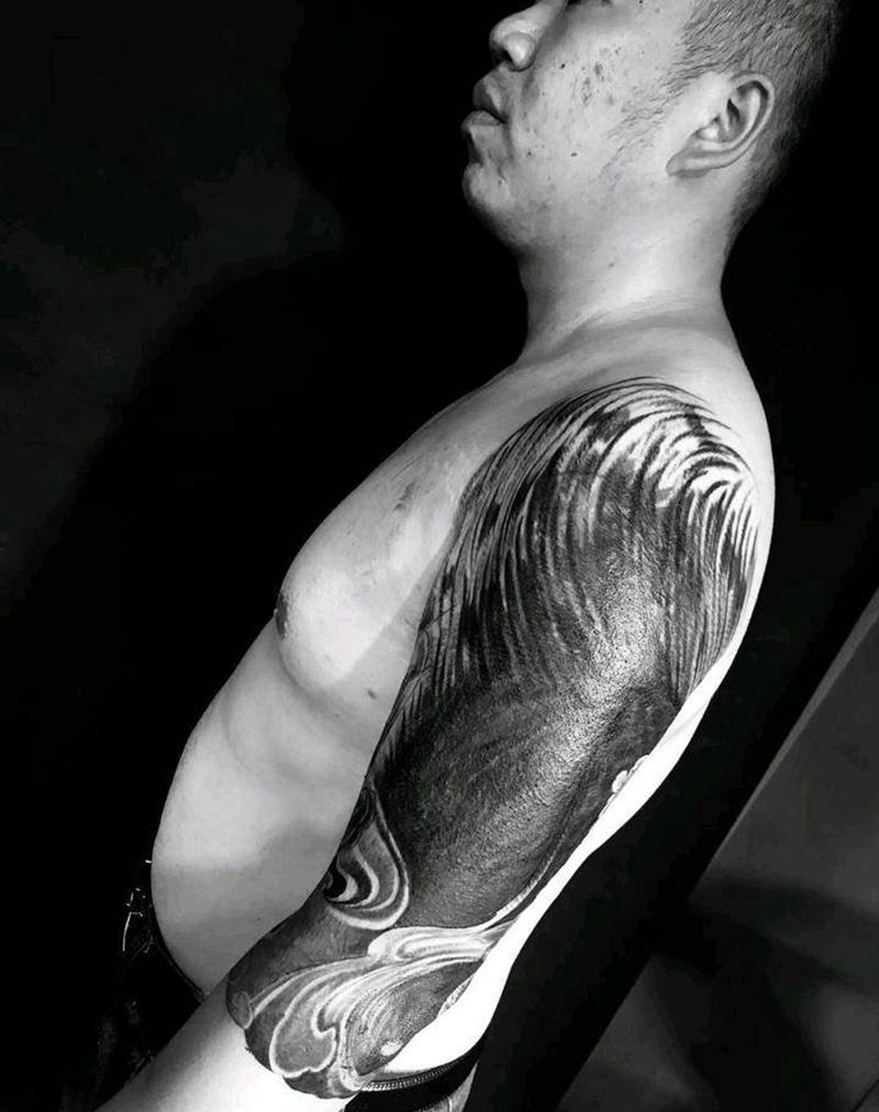 黑臂配水墨八卦纹身图片_手臂肩部老传统新传统纹身图案