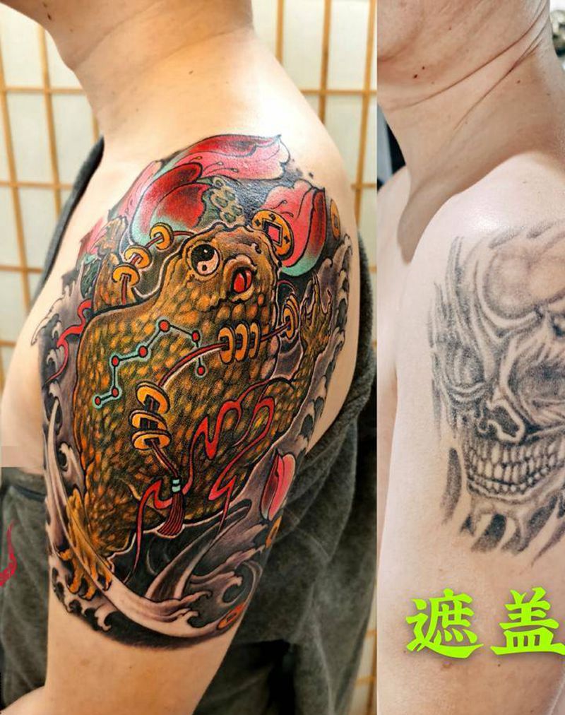 金蟾纹身图片_手臂新传统纹身图案