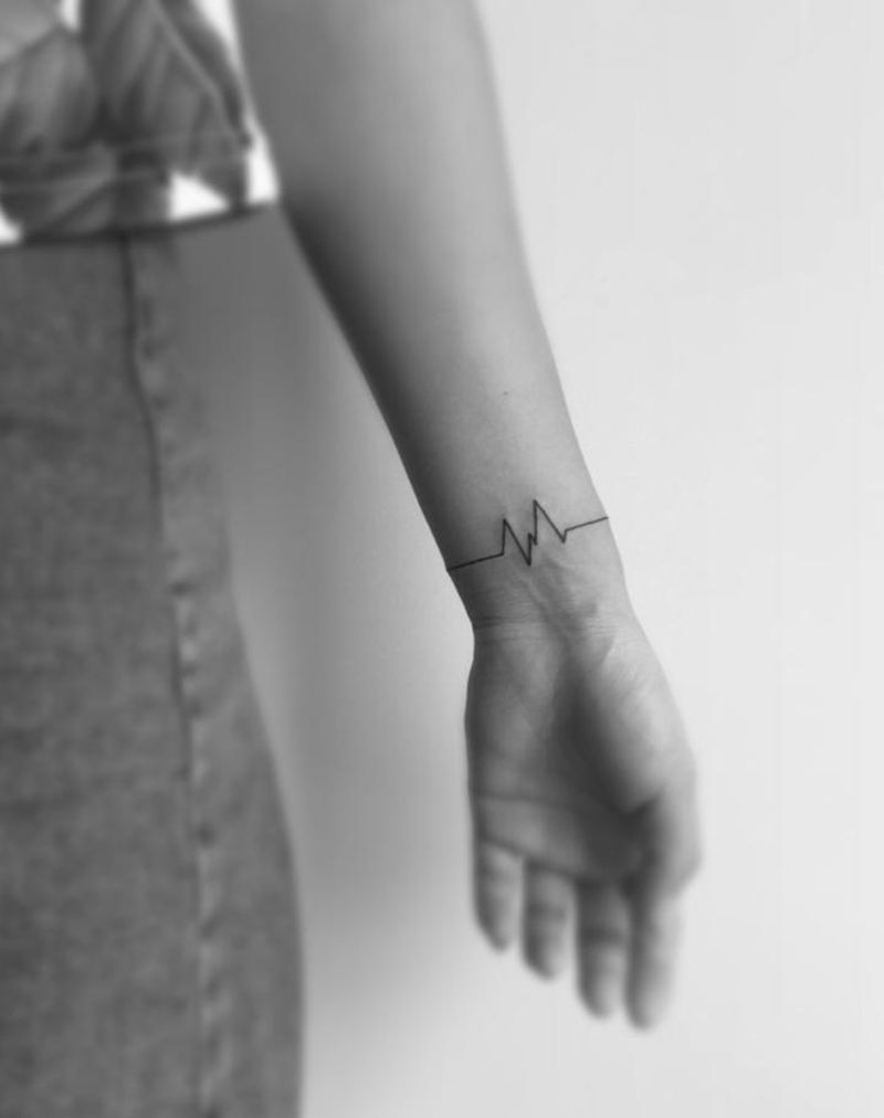 心电图纹身图片_成品手臂清新几何图腾纹身图案