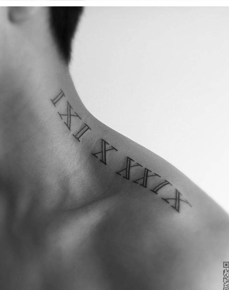 罗马数字纹身图片_成品肩部清新字符图腾纹身图案