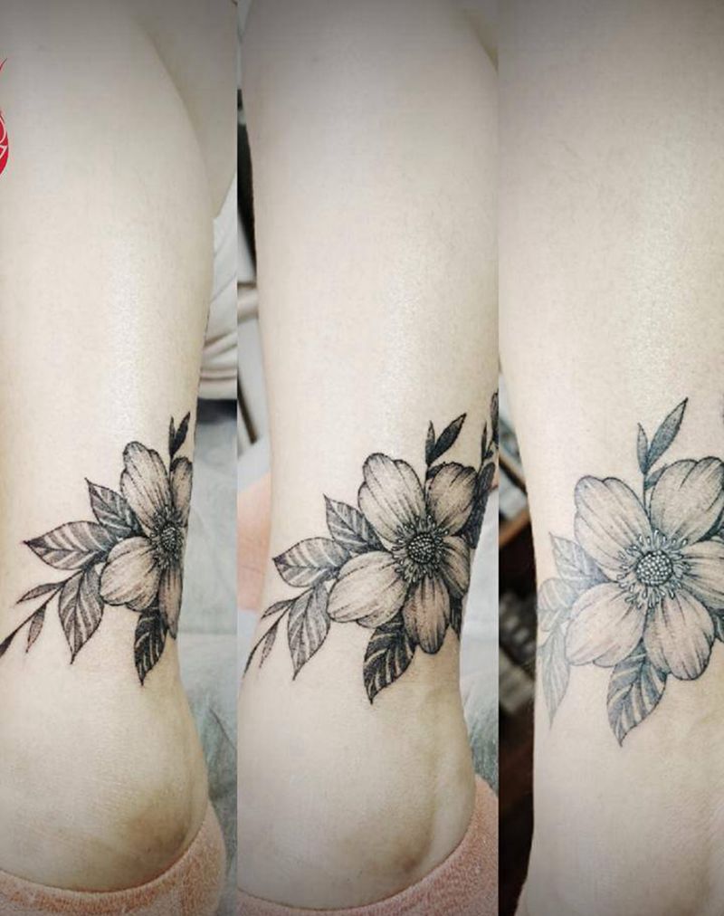 素花纹身图片_腿部脚部点刺纹身图案