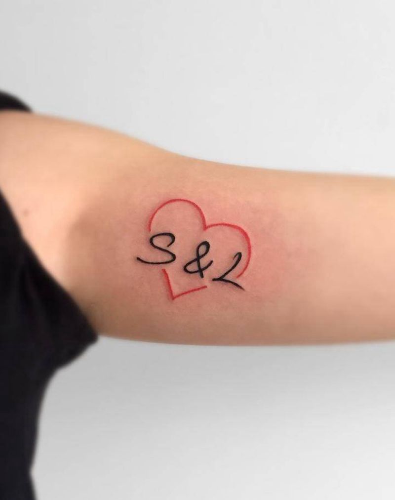 字母和红心纹身图片_成品手臂清新字符图腾纹身图案
