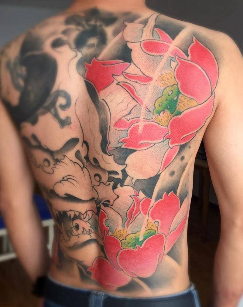 般若纹身图片_成品背部传统鬼神植物原创纹身图案