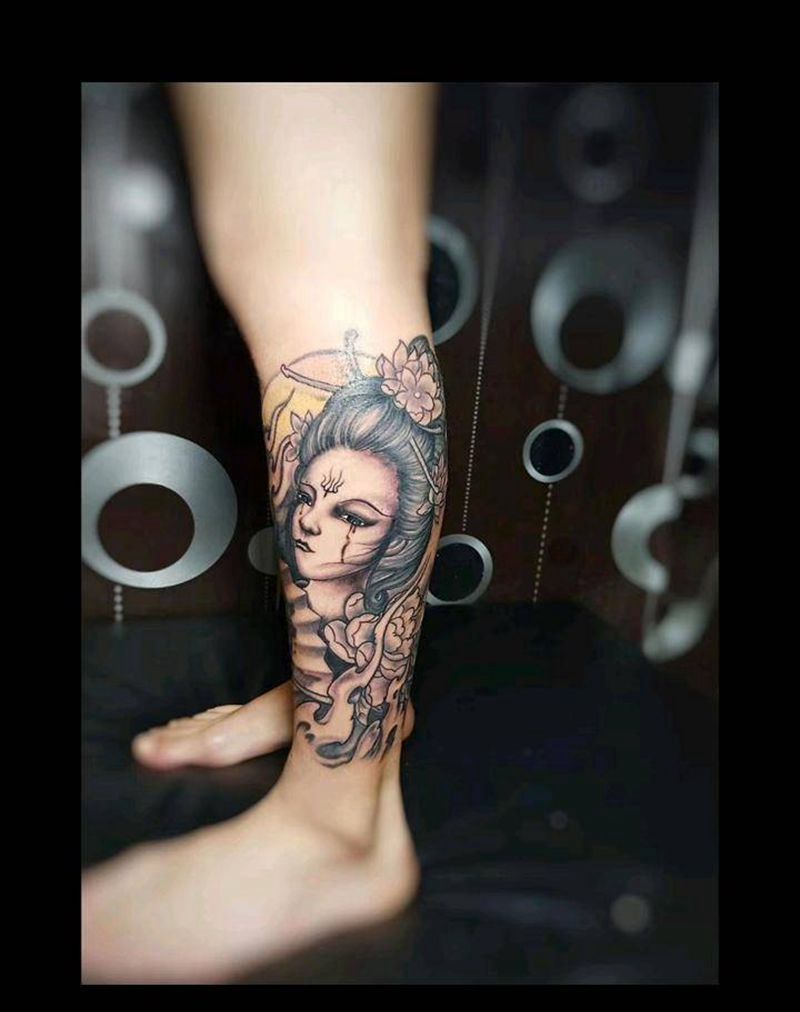 小腿艺妓  感谢河南安阳顾客纹身图片