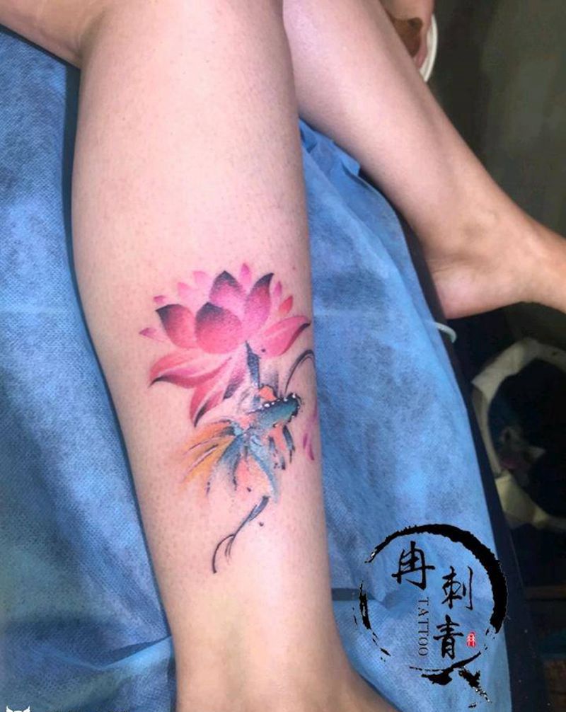 水墨纹身图片_脚部腿部新传统水墨纹身图案