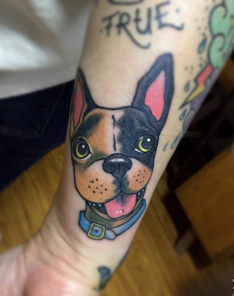 狗狗纹身图片_成品手臂欧美清新动物纹身图案