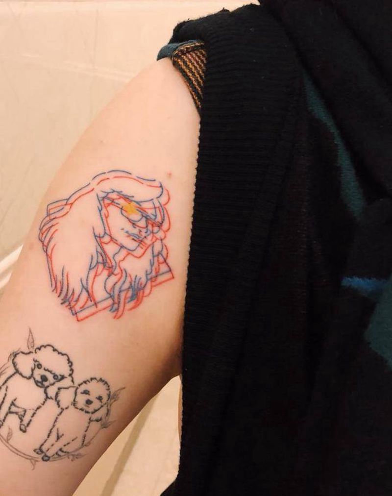 红蓝双色头像纹身图片_成品手臂清新人物原创纹身图案