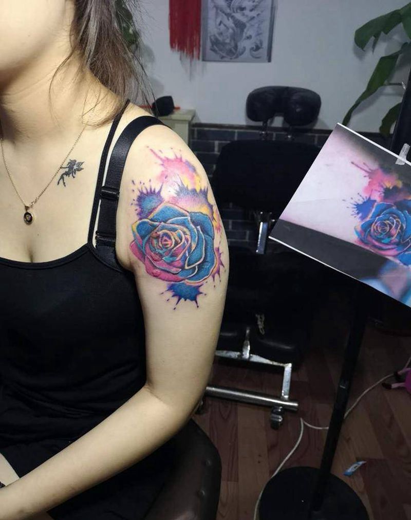 彩色泼墨纹身图片_成品纹身图案