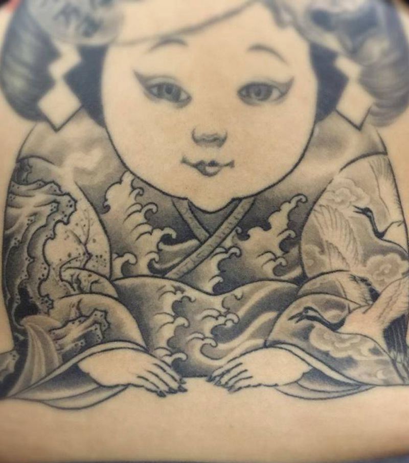 艺妓服装纹身图片_成品背部传统清新动物植物静物原创纹身图案