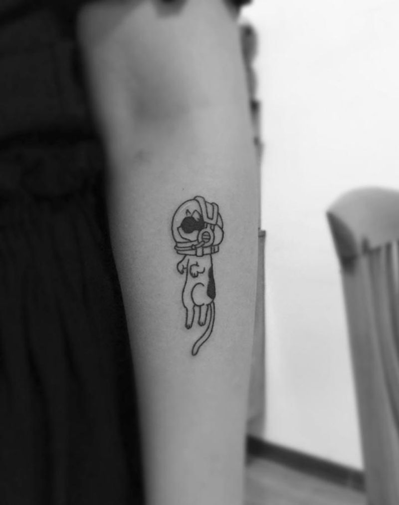 太空猫纹身图片_成品手臂清新动物纹身图案