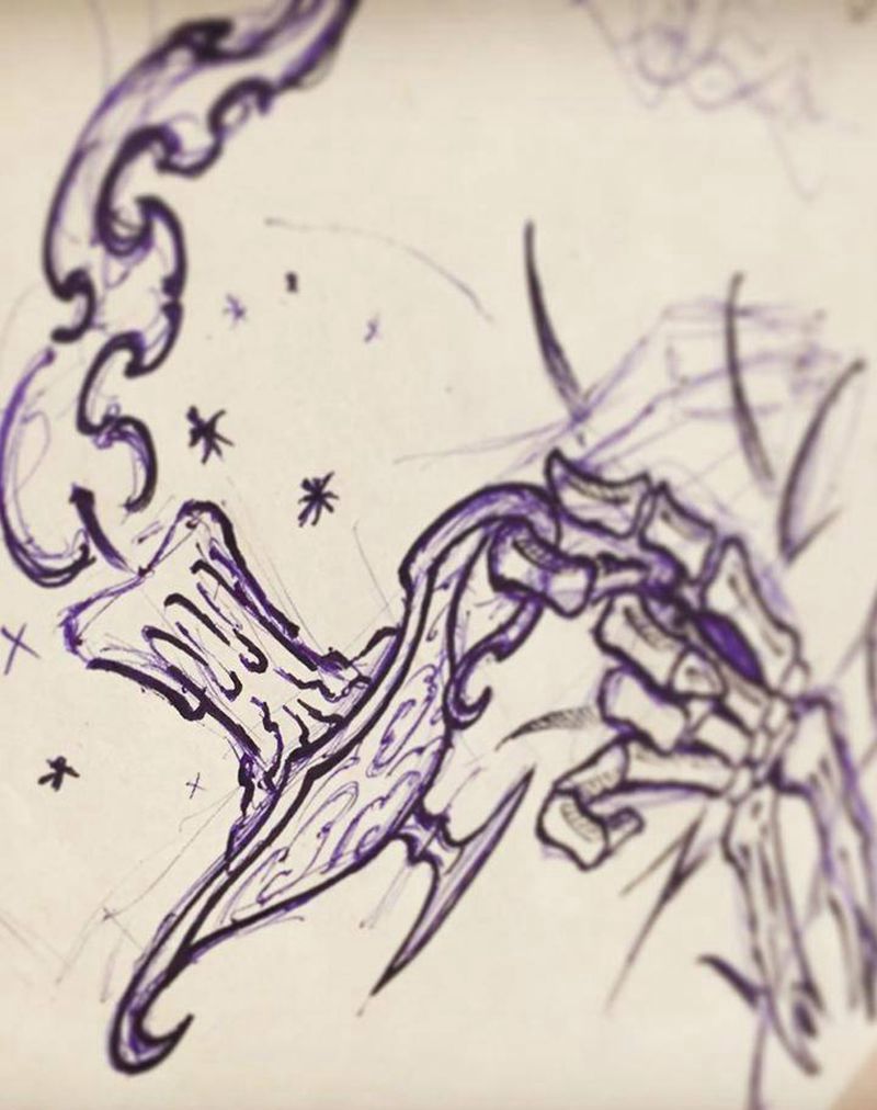 骷髅手、烛台纹身图片_手稿手臂腿部欧美清新静物原创纹身图案