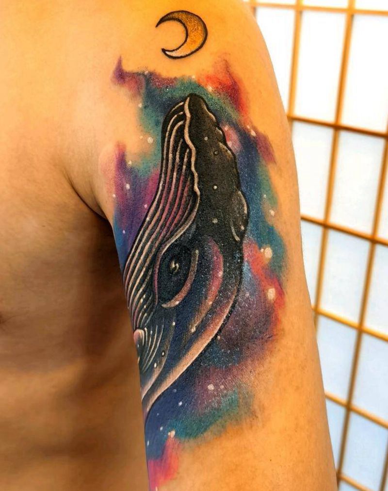 鲸鱼纹身图片_手臂水彩纹身图案
