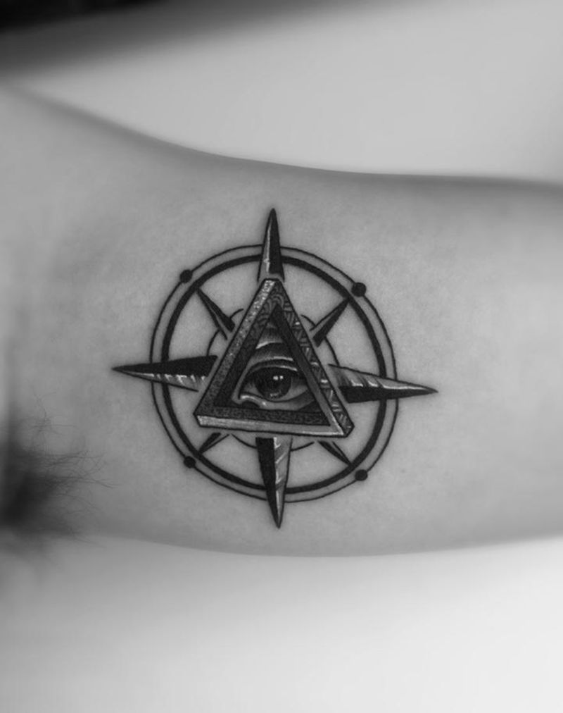 全知之眼+指南针纹身图片_成品手臂清新静物原创纹身图案