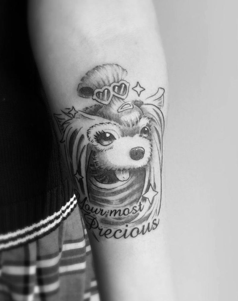 狗狗纹身图片_成品手臂欧美肖像清新动物原创纹身图案