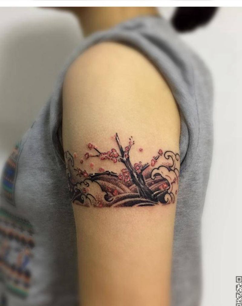 传统臂环纹身图片_成品手臂传统清新植物原创纹身图案