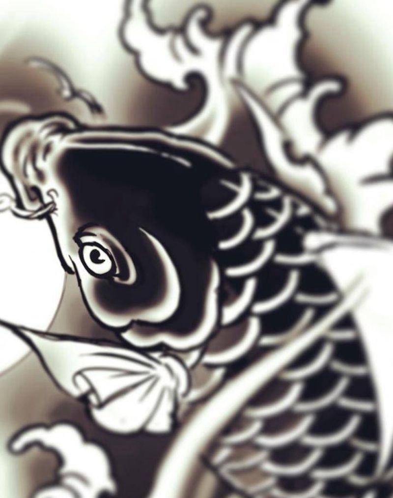 大鱼纹身图片_手稿肩部腰部背部手臂腿部清新动物原创纹身图案