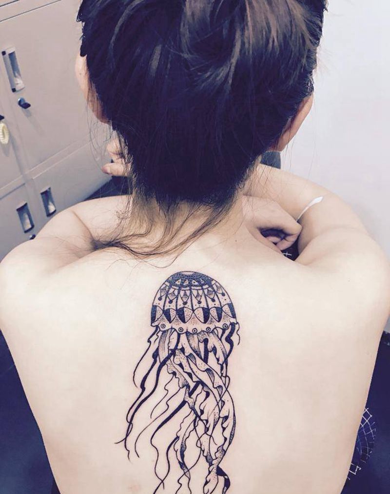 水母纹身图片_成品背部清新图腾动物原创纹身图案
