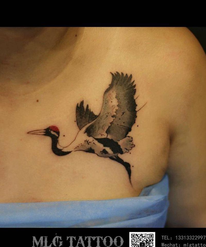 鹤与花纹身图片