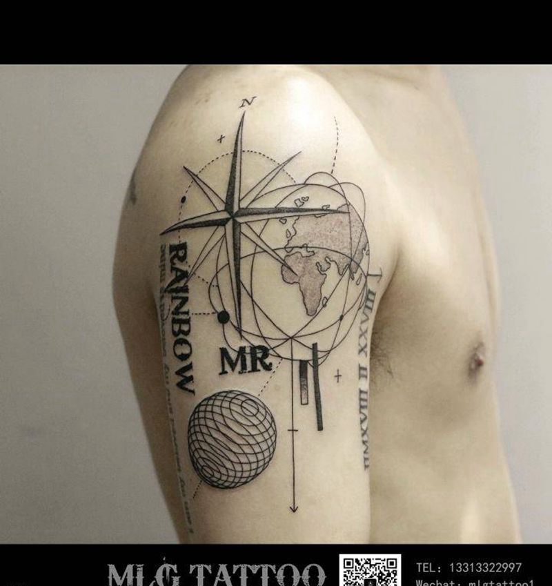 世界地图纹身图片_手臂点刺纹身图案