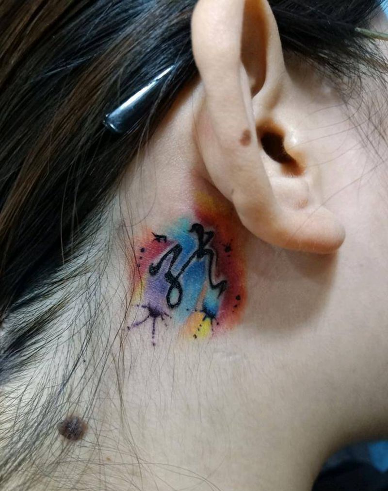 水彩小纹身纹身图片_颈部纹身图案